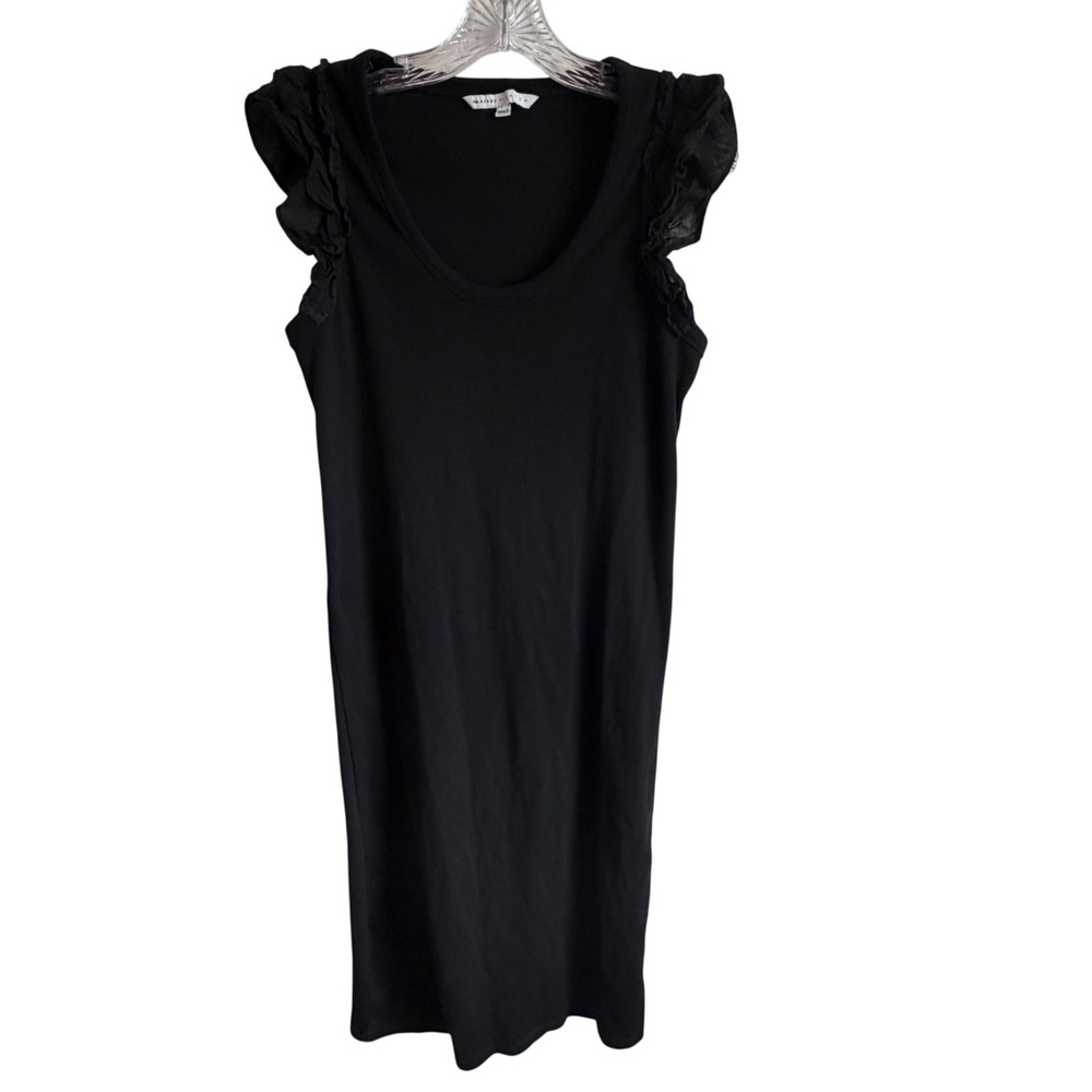 HATCH Black Ribbed Ruffle Sleeve Maternity Midi Dress Large Cotton Blend RN17730 - Picture 8 of 9